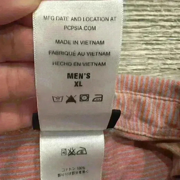 Patagonia Mens Orange Gray Striped Short Sleeve Three Button Polo Shirt Size XL - Picture 4 of 10